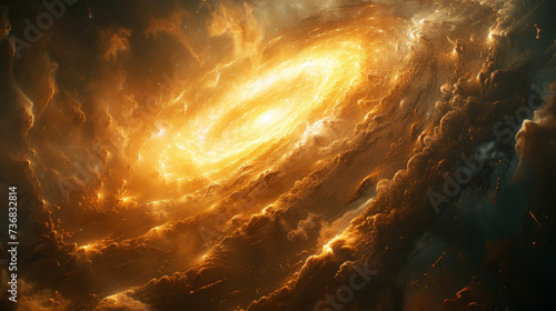 Closeup of a cosmic embrace with arms of swirling gas and dust gently entwining to form a galactic hug.