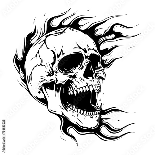 human skull small fractures angry yelling with flames