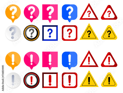 question mark, and exclamation point icon set. Vector illustration. 물음표 느낌표 기호 아이콘 일러스트 벡터