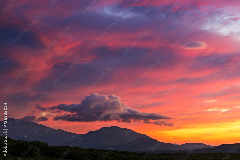 Kamchatka sunset cloudscape at the valley of Mutnovsky volcano