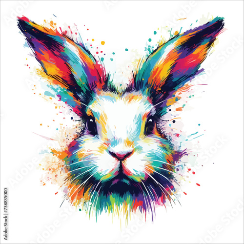 Abstract rabbit head multicolored paints colored drawing vector illustration 