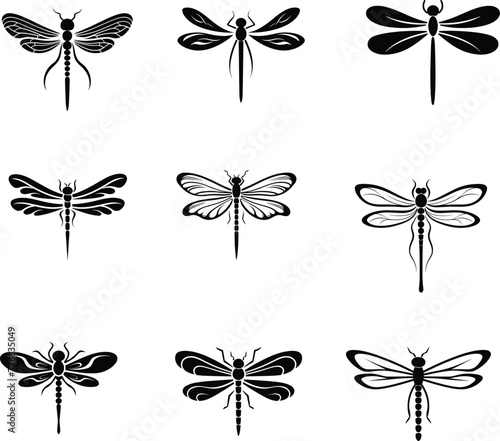 dragonfly silhouette, logo, set vector illustration  © Meiman lifestore 