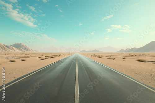 an empty highway in the desert with blue sky. empty asphalt road, adventure road in desert © Rangga Bimantara