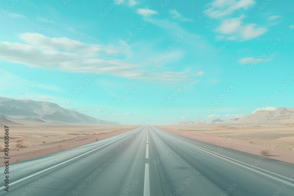 an empty highway in the desert with blue sky. empty asphalt road, adventure road in desert
