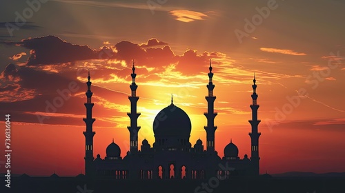 A beautiful mosque silhouette against a setting sun.