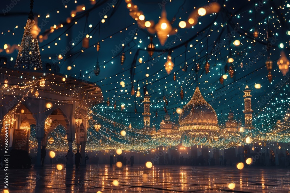 A mesmerizing scene of starry Ramadan night with twinkling lights.