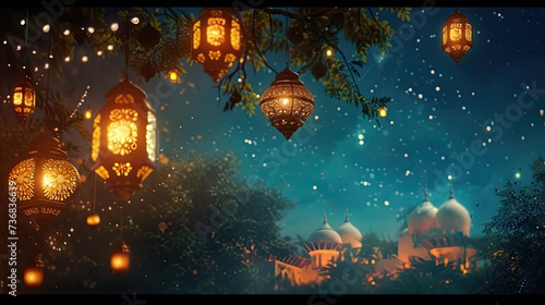 A mesmerizing scene of starry Ramadan night with twinkling lights. © SaroStock