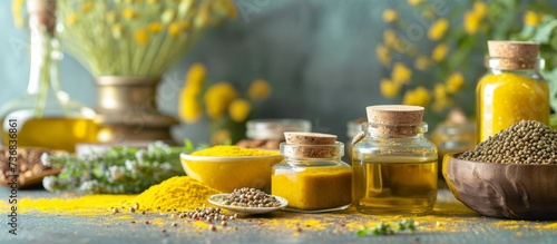 there are many different types of mustard on the table . High quality
