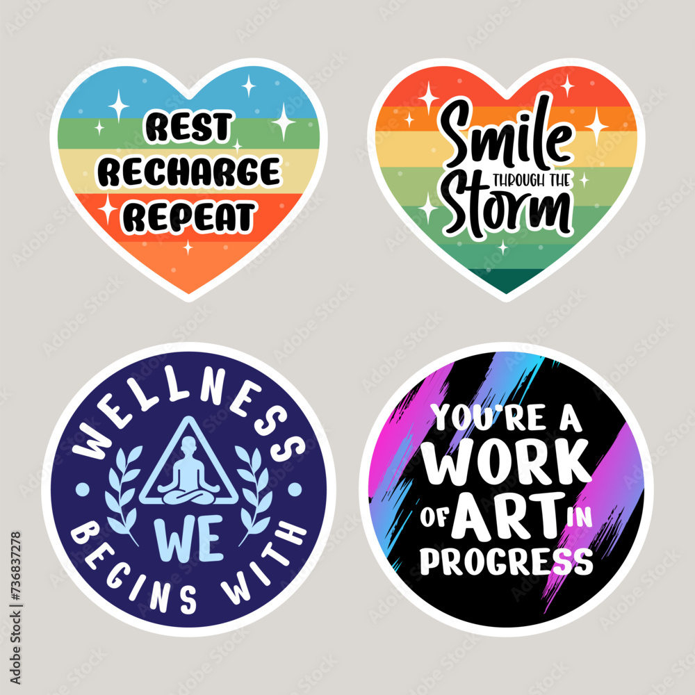 Motivational Stickers With Inspiring Phrases and Vibrant Rainbow Colors