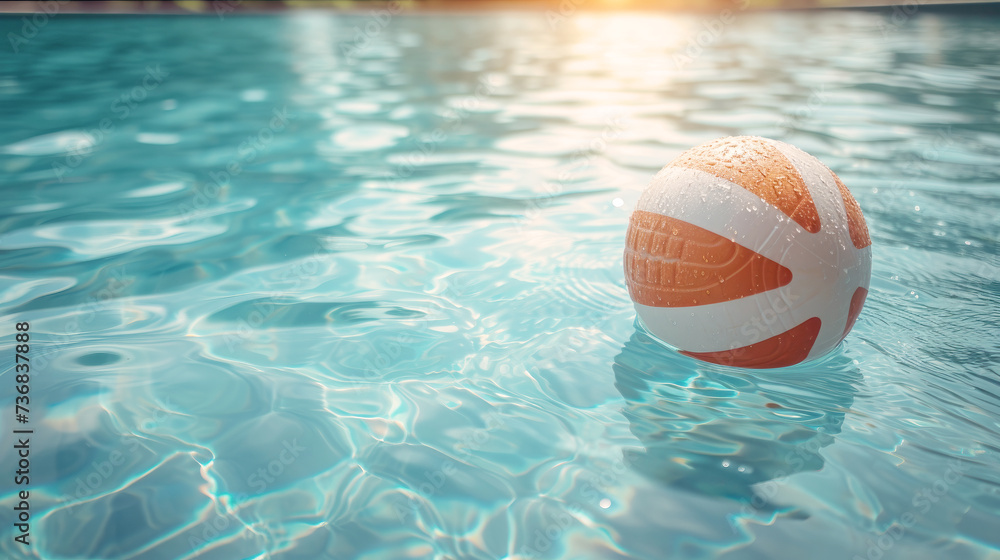 Volleyball Floating in Sunlit Pool