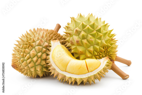 half cut durian fruit isolated on white background