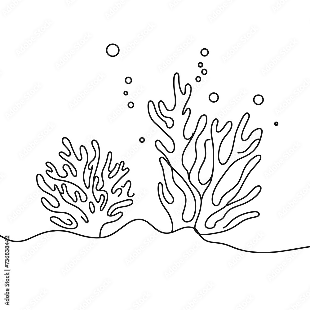 Underwater coral reef in line drawing style Underwater coral reef in line drawing style