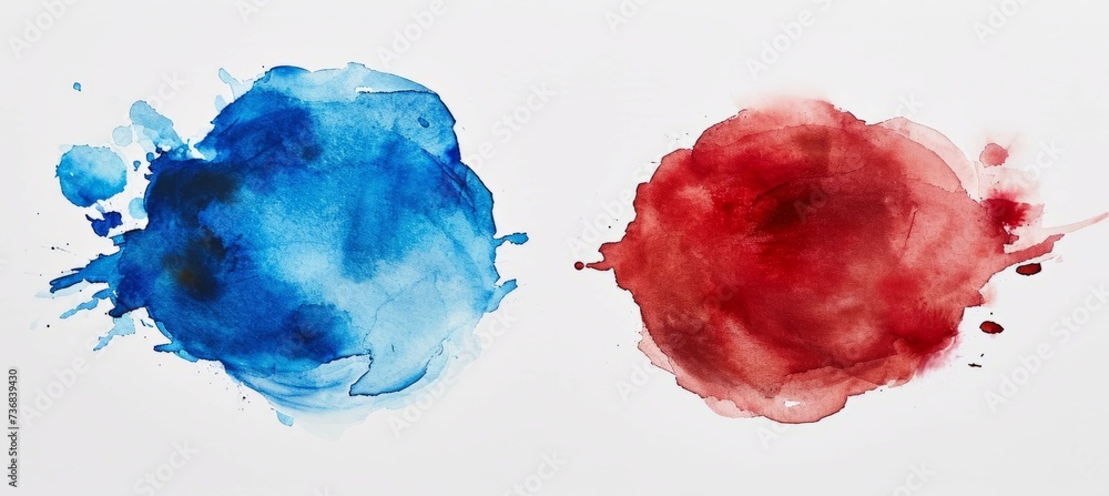 Watercolor paint brush. Blue and red colors. Symbolizes the presidential election democracy choice. Generative AI technology.