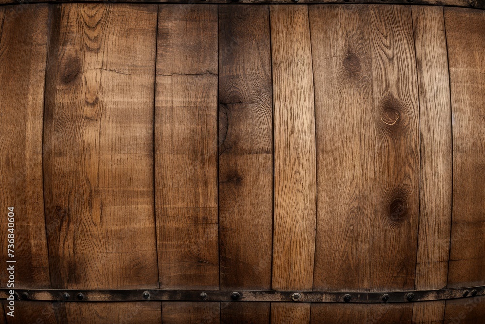 Naklejka premium Close-up of a vintage wooden barrel texture with rich wood grain details.