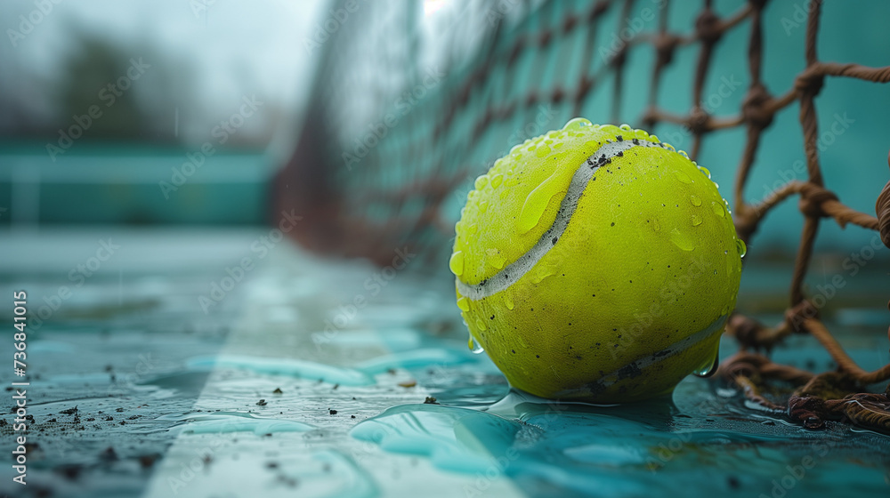 tennis ball in tennis court, close up.