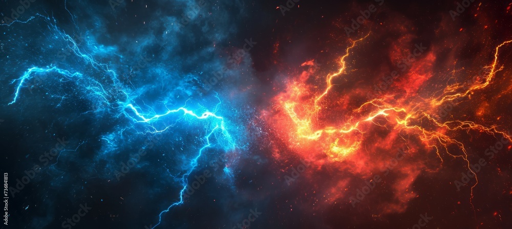 Thunder strike. Red and blue. Generative AI technology.