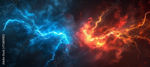 Thunder strike. Red and blue. Generative AI technology.