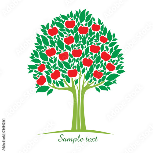 apple tree  with red apples isolated on White background. Vector illustration