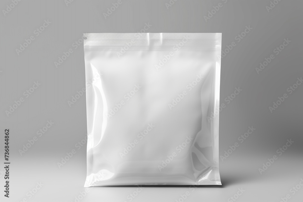 White foil packet mock-up in blank space. Plastic bag packaging in copy space. Packaging template for product design, branding, and display. Generative AI White foil packet mock-up in blank space. Plastic bag packaging in copy space. Packaging template for product design, branding, and display. Generative AI