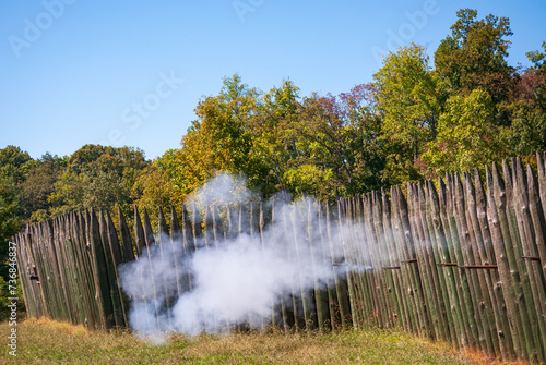 Guns Being Fired through Holes in a Fence at Fort Loudoun State Historic Site, Historic British Fortifications photo