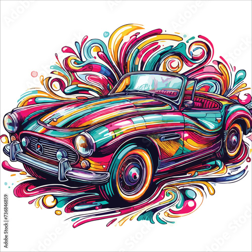 Abstract retro car cabriolet from multicolored paints colorful drawing vector illustration 