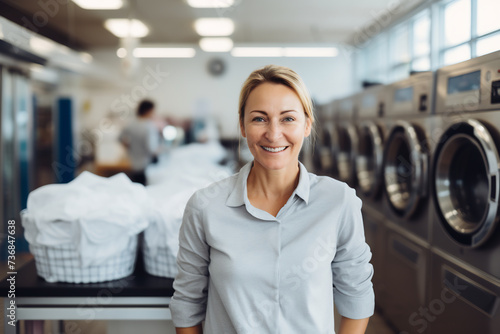 Confident Female Entrepreneur in Commercial Laundry Business. Small Business Ownership and Operations Concept