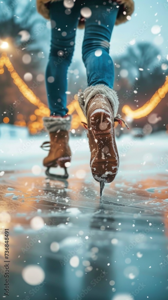 Woman  skating in winter  - obrazy, fototapety, plakaty 