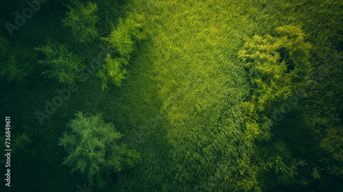 Serenity in Green  A Bird s Eye View of a Lush Green Meadow  Vibrant Foliage  and Textured Grass Bathed in Warm Morning Sunlight - Natural Tranquility