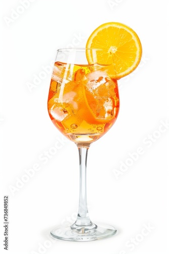 Glass of spritz cocktail with orange slice isolated on white background