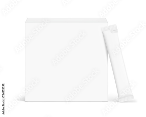 Universal blank cardboard box with stick mockup set. Vector illustration isolated on white background. Can be use for template your design, presentation. EPS10.