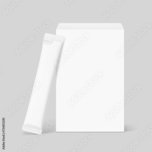 Universal blank cardboard box with stick mockup set. Vector illustration isolated on grey background. Can be use for template your design, presentation. EPS10.
