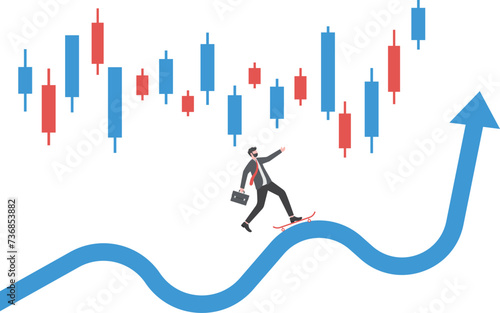 Businessmen use sky jumping on arrow grow up with stock market graph above the word Risk vector illustrator.

