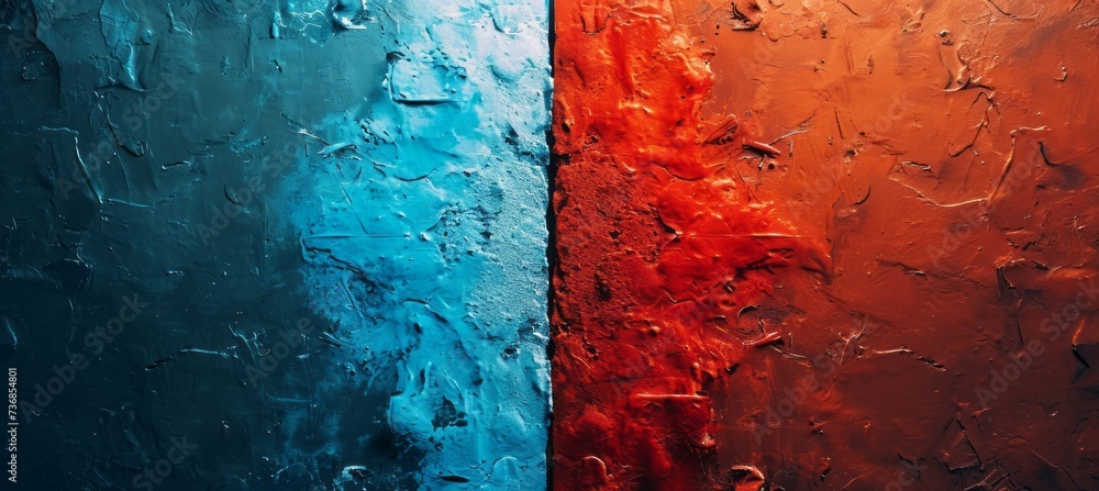 Blue and red colors concrete grunge wall. Symbolizes the presidential election democracy choice. Generative AI technology. - obrazy, fototapety, plakaty 