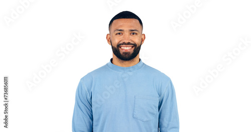 Man, portrait and happy with confidence for fashion with casual outfit, shirt and trendy style with beard. Face, smile and person with optimism and good mood isolated on a png transparent background