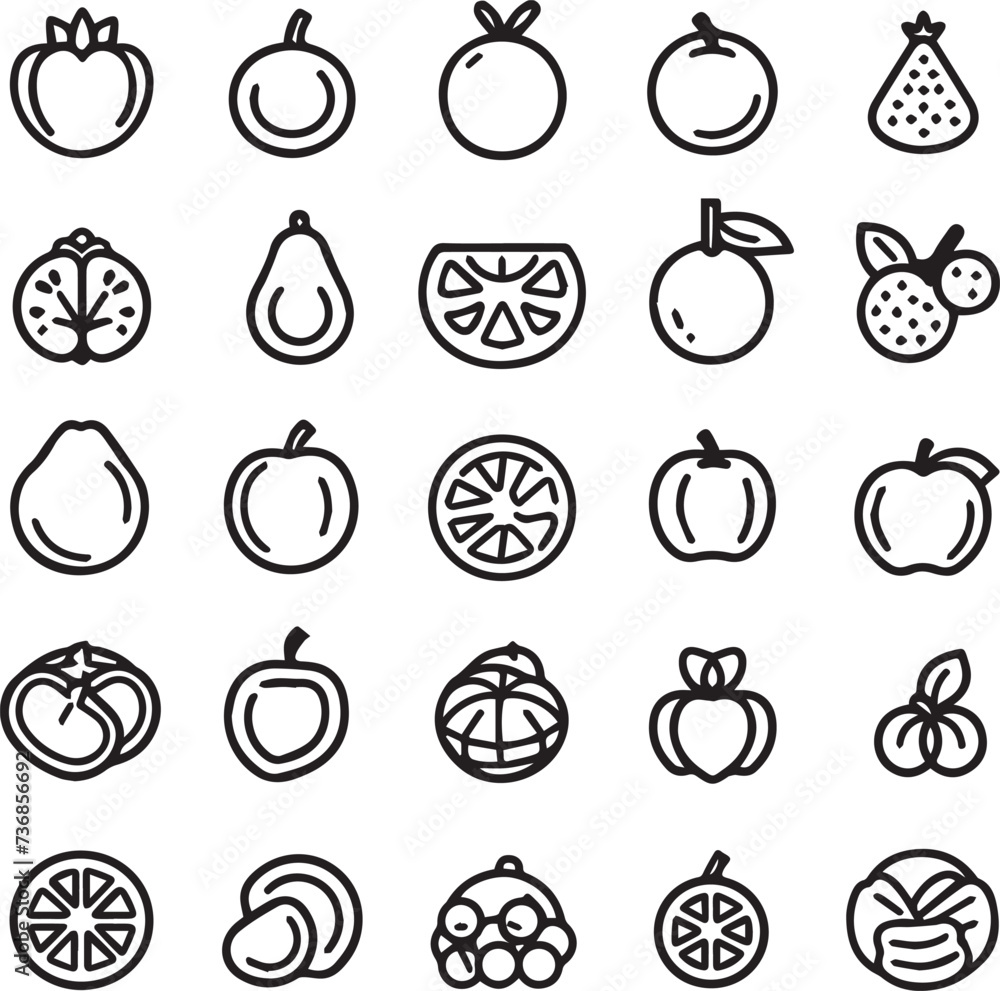 Fruits vector icons set on white background Fruits vector icons set on white background