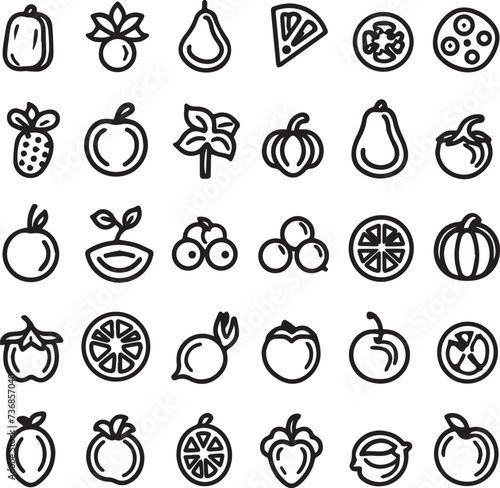 Fruits vector icons set on white background 