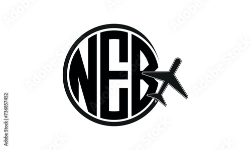 NEB three initial letter circle tour & travel agency logo design vector template. hajj Umrah agency, abstract, wordmark, business, monogram, minimalist, brand, company, flat, tourism agency, tourist