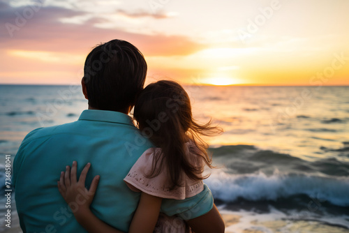 Couple Embracing at Sunset by the Sea. Intimate Moments and Romantic Coastal Getaway Concept © AspctStyle
