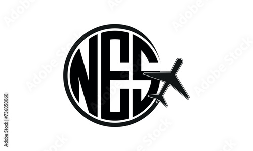 NES three initial letter circle tour & travel agency logo design vector template. hajj Umrah agency, abstract, wordmark, business, monogram, minimalist, brand, company, flat, tourism agency, tourist