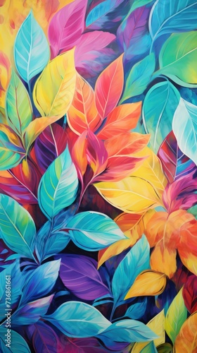 Wallpaper Mural Illustrative depiction of a background filled with colorful leaves in abstract patterns Torontodigital.ca