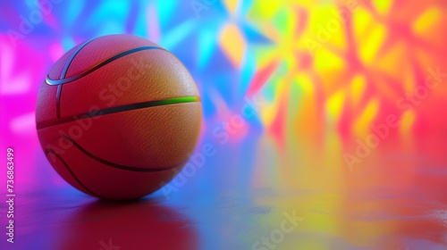 Basketball ball on the floor with colorful bokeh background. © shameem