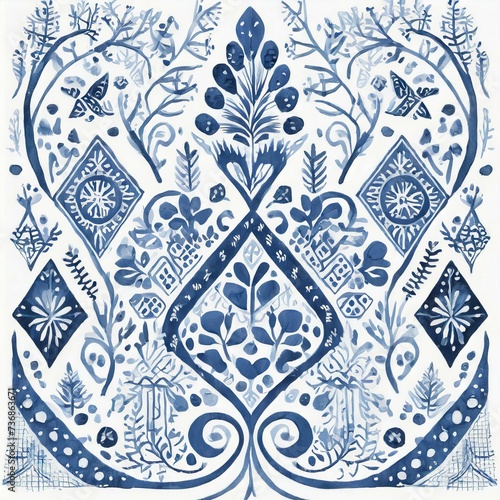 Blue and White Scandinavian Folk Design