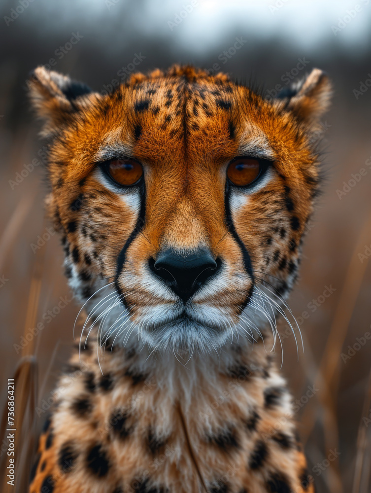 Stunning Close-Up of Cheetah Face with Vivid Orange Eyes Stunning Close-Up of Cheetah Face with Vivid Orange Eyes