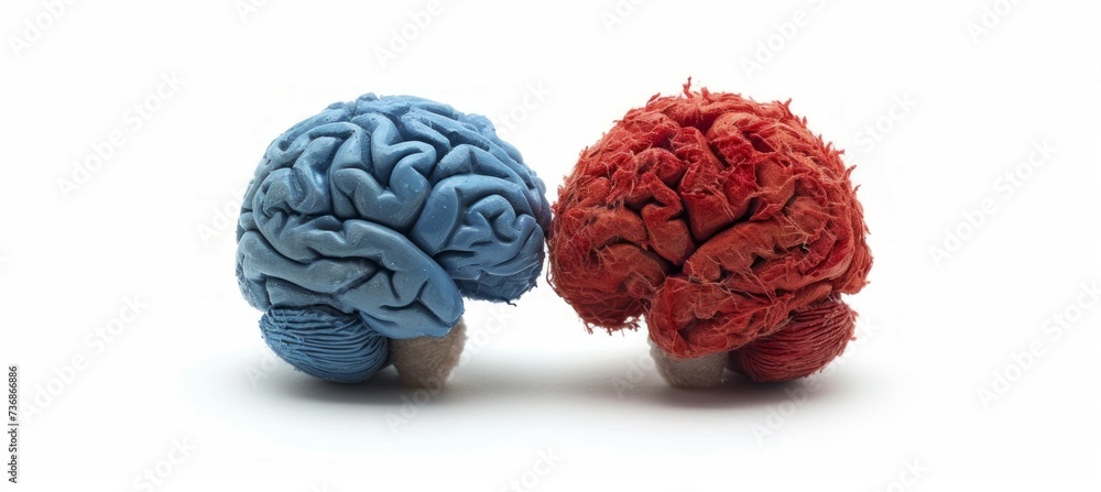 Blue and red brains. Symbolizes the America presidential election democracy choice. Generative AI technology. Blue and red brains. Symbolizes the America presidential election democracy choice. Generative AI technology.
