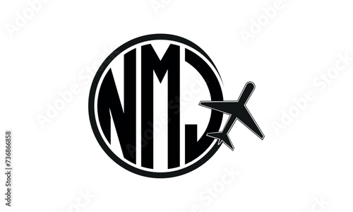 NMJ three initial letter circle tour & travel agency logo design vector template. hajj Umrah agency, abstract, wordmark, business, monogram, minimalist, brand, company, flat, tourism agency, tourist