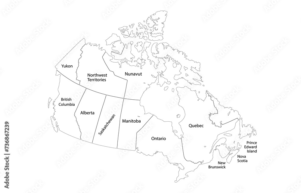 map of Canada with name of states in transparent background