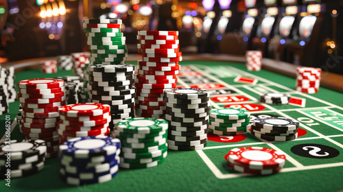 High Stakes: The Thrill of Poker Captured on a Casino Table, Where Luck and Strategy Meet in a Game of Chance