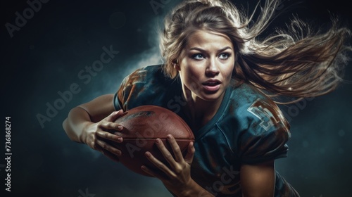In the Zone: Female Football Pro Charging Forward - Dynamic and Driven