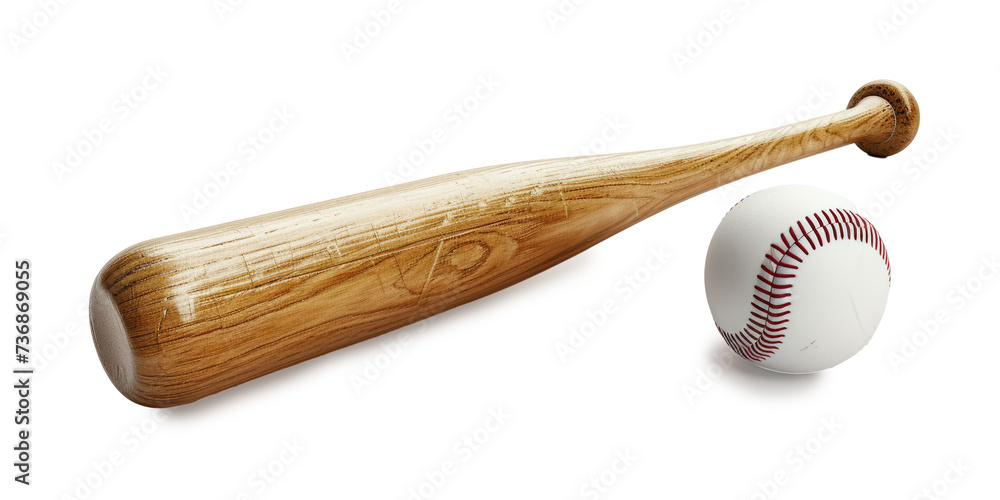 baseball bat and ball symbolizing iconic equipment isolated on white background - obrazy, fototapety, plakaty 