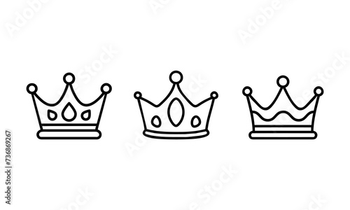 Set of black crown icons. Collection of crown awards for winners, champignons, leadership. Vector elements for logo, logo, game, hotel, app design. Royal king, queen, princess crown.